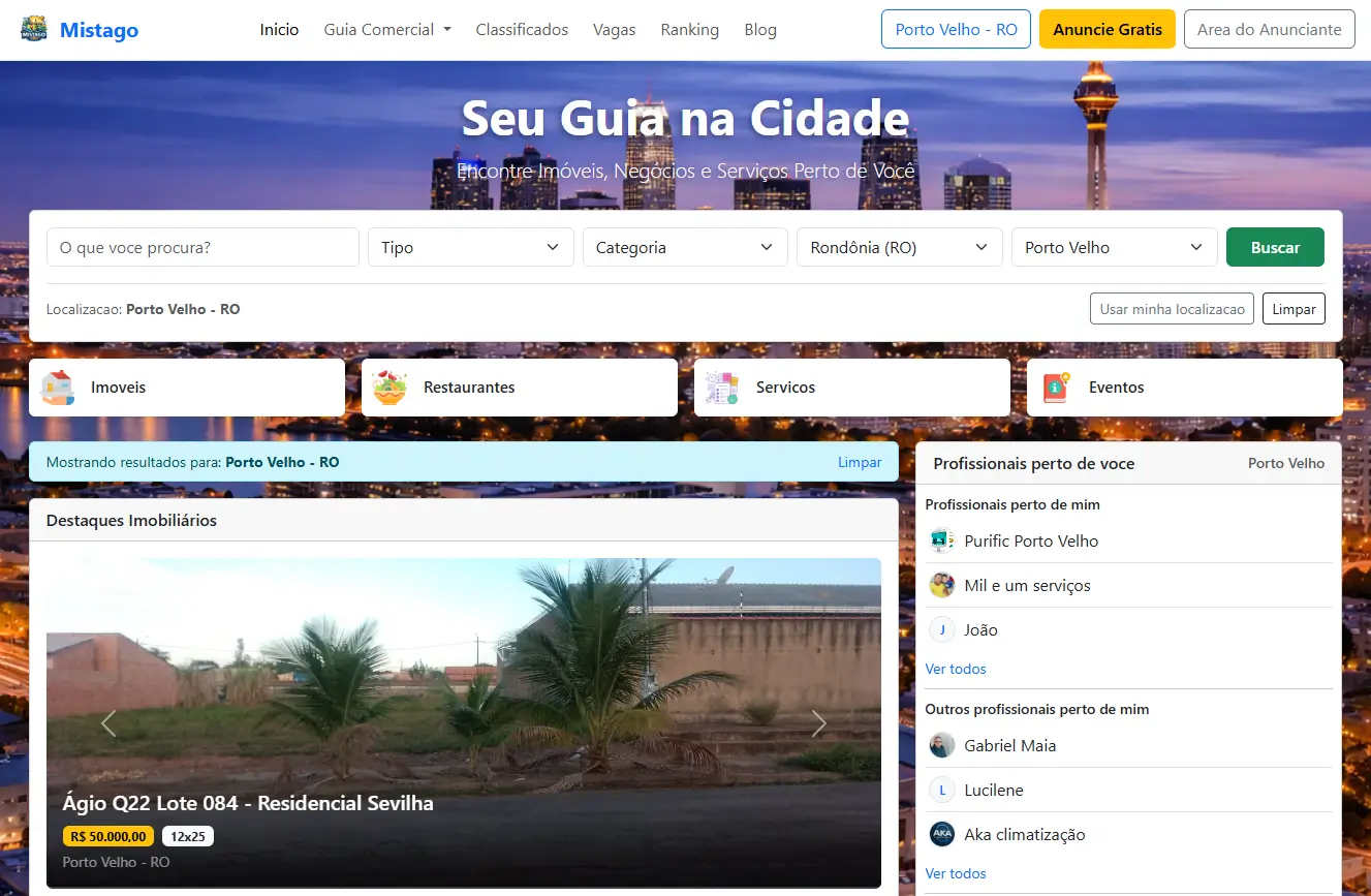 Página inicial do projeto Mistago